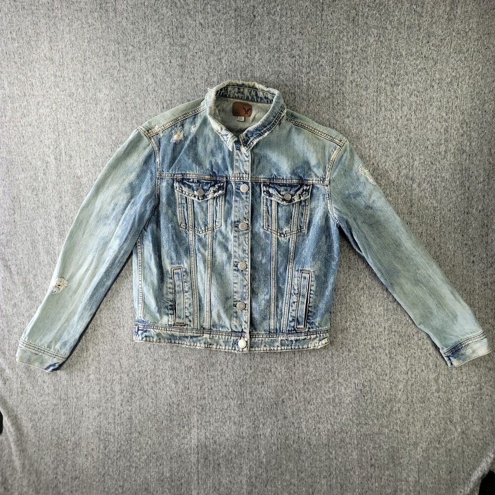 American Eagle Denim Jacket Womens M Medium Distressed Jean Trucker 2015 Crop
